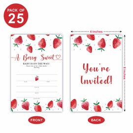 Strawberry Theme Baby Shower Invitations, A Berry Sweet Baby is On The Way！ Shower Fill-In Invitation Cards With Envelopes - Gender Reveal Party Decorations & Supplies-B08