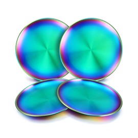 TeamFar Kids Plates, 4 PCS Stainless Steel Baby Dinner Plates Set, 8 Inch Toddler Metal Dishes, Unbreakable Dishes for Camping Serving Party, Non Toxic, Matte Finished & Dishwasher Safe, Colorful