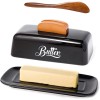 AISBUGUR Black Butter Dish with Lid and Knife Butter Tray