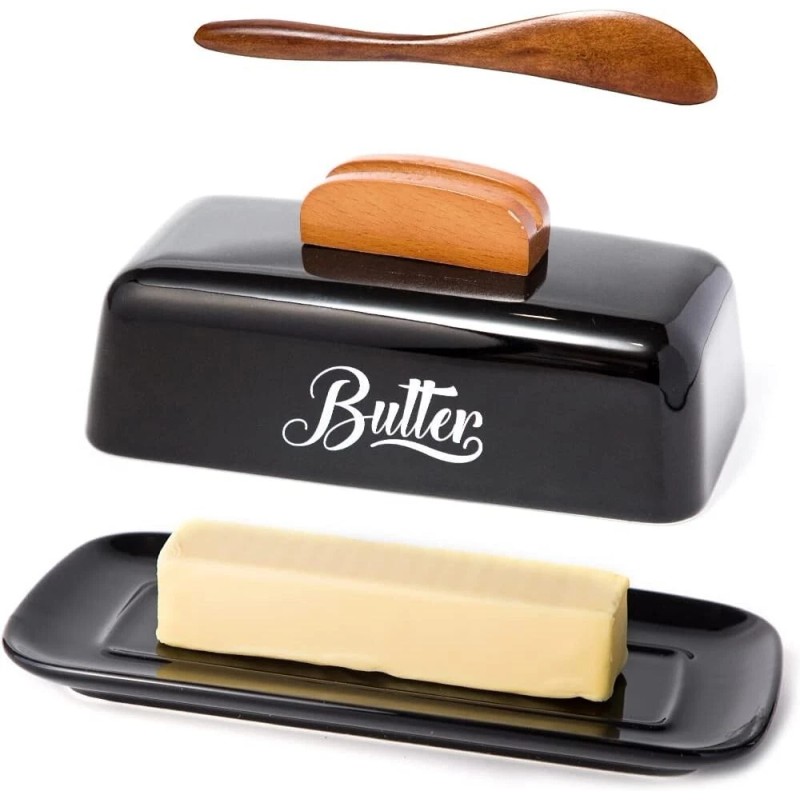 AISBUGUR Black Butter Dish with Lid and Knife Butter Tray