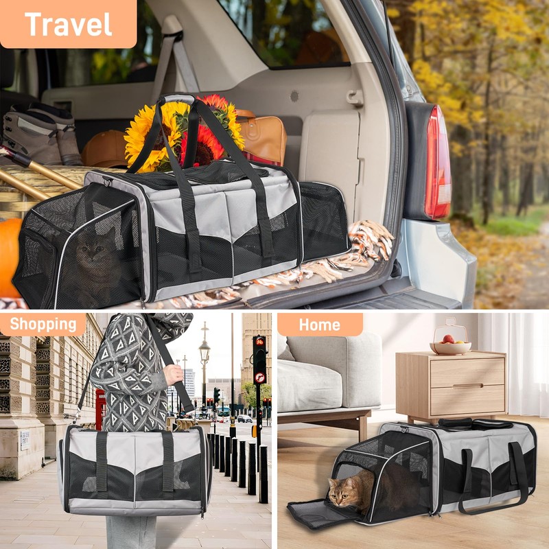 A.FATI Cat Carrier for 2 Cats, Grey 30lbs Capacity, Expandable
