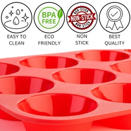 Glamified Large Muffin Tray For Baking,12 Baking Mould For Cupcakes or Muffins Non Stick Bakeware Tin | Red