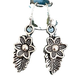 Etched Silver Leaf and Flower Earrings Nature Bloom. Jewelry Earrings for Women #3298FE220