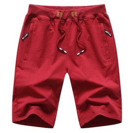 MO GOOD - Pantalones cortos casuales para hombre, para entrenamiento, cómodos, transpirables, grandes y altos, Rojo -, 40-42