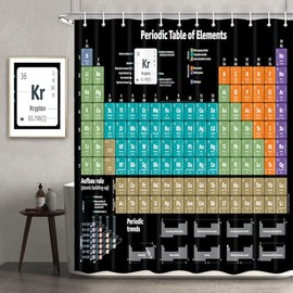 Jipusai Periodic Table Shower Curtain, Periodic Table of Elements Chemistry Educational Shower Curtain for Bathroom, Students Chemistry Decor Curtains for Classroom with Hooks 70X72IN, Black
