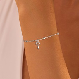 Aavoein Heart Key Pendant Bracelet for Women 925 Sterling Silver Round Bead Minimalist Couple BFF Bracelet Mother Daughter Friendship Promise Choker Bracelets Jewelry Birthday Wedding Christmas Gifts
