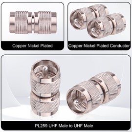 UHF PL-259 Male Coaxial Adapter 10 PCS – UHF Male to Male RF Connector for CB & Ham Radios, Antennas, and Communication Equipment