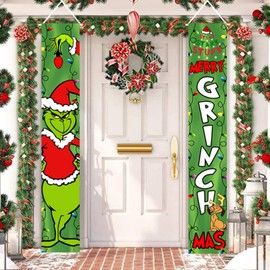 CCAIPU Christmas Door Cover Curtain, Christmas Front Door Banner Backdrop Party Background for Christmas Xmas New Years Holiday Party Decor Supplies