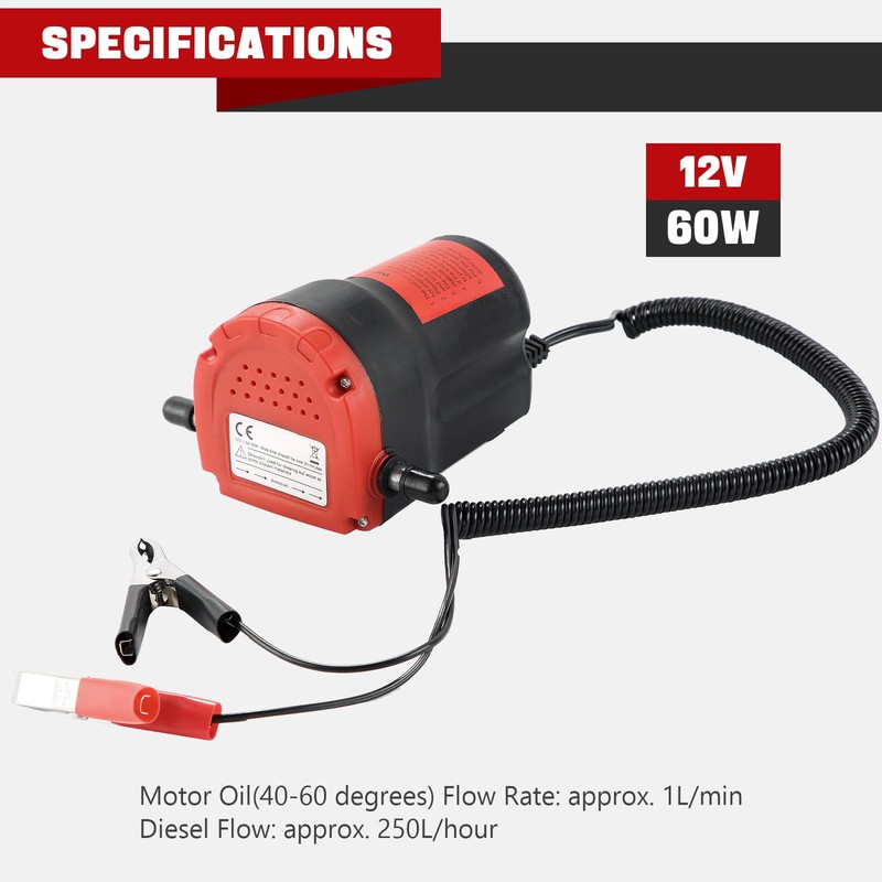 DASBET 12V 60W Oil Change Pump Extractor, Oil/Diesel Fluid Pump