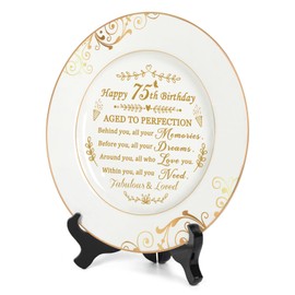 Urllinz 75 Birthday Gifts for Women Men - 75th Birthday Plate with 24k Gold Foil, Happy 75th Birthday Decorations for Men Parents, 75 Year Old Birthday Gift Ideas for Women Wife Husband