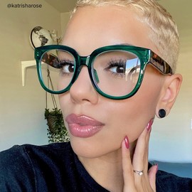 Vooglam Dark Green Square Eyeglasses Glasses for Women with Clear Lens Vernetta OP049594-01