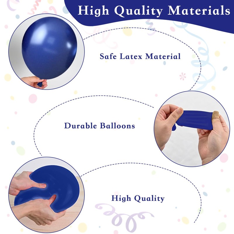 Latex Balloons, Navy Blue Silver, 49 Pieces Metallic Blue Confetti