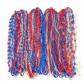 GZYSSL 102 Pcs 4th of July Beads Necklaces Independence Day Red Blue Silver Bead Necklaces Party Favors Fourth of July Patriotic Parade Beads Party Celebration Favors Decorations