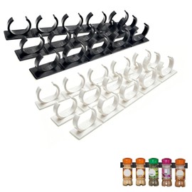 Adhesive Spice Clips, 6 Strips with 30 Clip Positions, Cabinet Door Spice Rack Organizer for Pantry, Kitchen and RV, Cut-to-Fit No-Drill Storage, Black and White