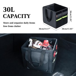 Coverado Nappa Leather Car Trunk Organizer for SUV, 30L Capacity Collapsible Car Storage Organizer with Lid, Waterproof Car Organizer with Heavy Duty Base Plate for Car Accessories for SUVs & Sedans