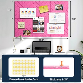 Large Cork Board Alternative - 6 Pack 36" x 24" Felt Wall Tiles with Safe Removable Adhesive Tabs, Pink Cork Boards for Walls Pin Board Bulletin Board Cork Board for Office