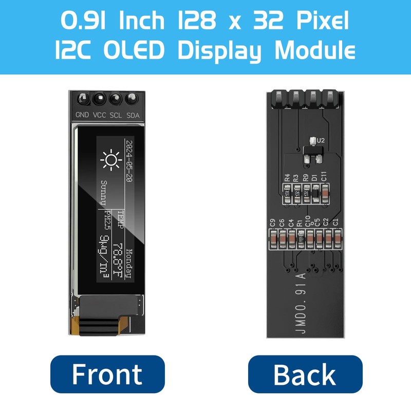 YELUFT 2 Pieces Pre-Soldered 0.91 Inch I2C OLED Display Module