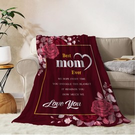 Mom Blanket Gift for Mothers Day Christmas Valentine Mom Birthday Gifts Blanket from Daughter Son Present for Mom Women Soft Floral Letter Throw Blanket for Couch Bed 50x60