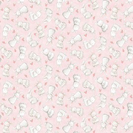 Timeless Treasures Egg Hunt by Bunnies by The Bay CD2646 Pink Tossed Bunnies & Floral Fabric