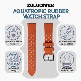 ZULUDIVER AquaTropic Rubber Divers Watch Strap with Premium Folding Buckle. Saltwater, Harsh Environment, and UV Resistant. Replacement Mens Wristwatch Strap. Unique Design. Sunset Orange - 22mm