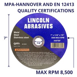 Lincoln Abrasives 25-Pack 7" x 1/16" x 7/8" Cut-Off Wheels Metal & Stainless Steel