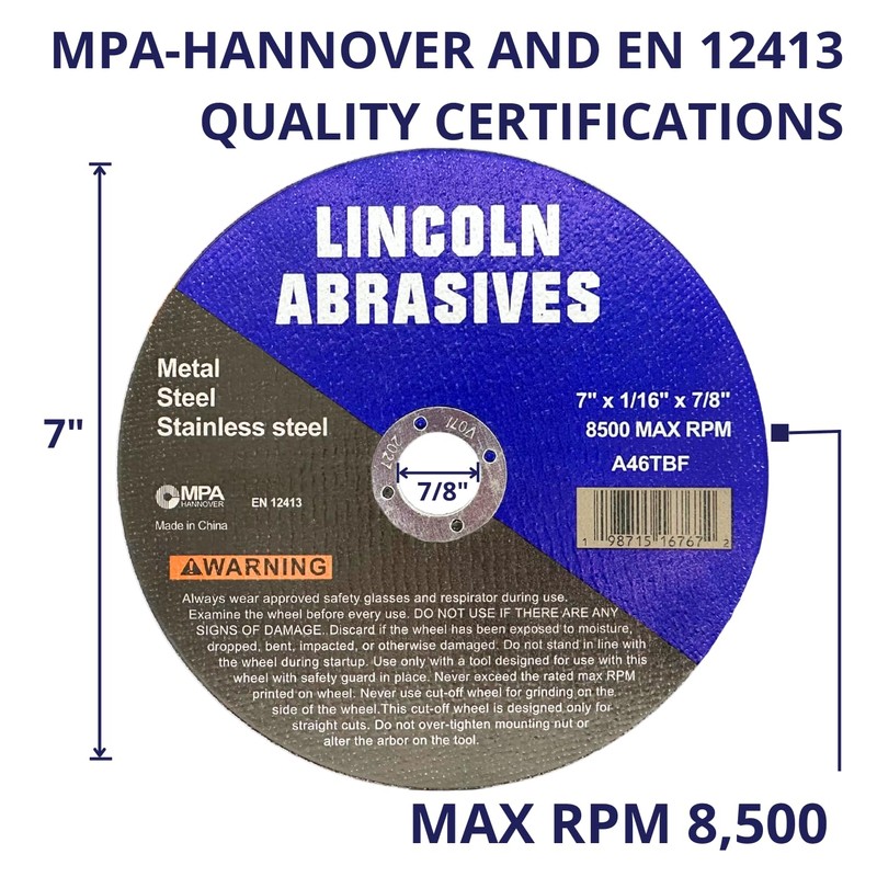 Lincoln Abrasives 25-Pack 7" x 1/16" x 7/8" Cut-Off Wheels