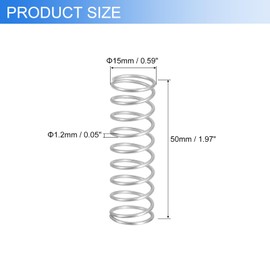 sourcing map 6Pcs Compression Springs, 1.2mm Wire Diameter x 15mm OD x 50mm Length 304 Stainless Steel Extension Spring Ballpoint Pen Pressure Springs for Shop Home Repairs, Silver