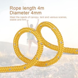 PEAKTREND 6 Pack 4mm Outdoor Guy Lines Tent Cords Lightweight Camping Rope with Aluminum Guylines Adjuster Tensioner Pouch for Tent Tarp, Canopy Shelter, Camping, Hiking, Backpacking (Yellow)