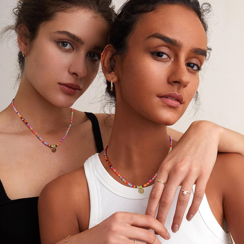 GUSXPPD Initial Beaded Necklace, Colorful Beaded Necklace, Bohemian Beaded Necklace,