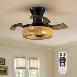 Spacora 28'' Retractable Ceiling Fan with Lights, Flush Mount Small Caged Low Profile Ceiling Fan with Remote 6 Wind Speeds farmhouse Fandelier Invisible Blades for Kids Nursery Room, Bedroom, Kitchen