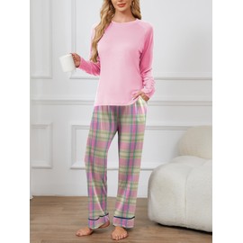 Famulily Womens Leisure Wear Sets 2 Piece Lounge Pajamas Sets Casual Knit Long Sleeve Matching Set Pink S