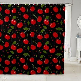 Feelyou Kids Red Cherry Shower Curtain,Fruit Kawaii Fabric Shower Curtain,Cute Cherry Cartoon Bathroom Waterproof Accessories with 12 Hooks,Cartoon Cherry Print Curtains 72"x78"