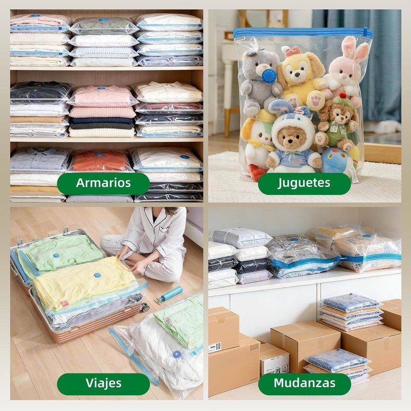 8 Piezas Bolsas de Almacenamiento al Vacío con Bomba Eléctrica