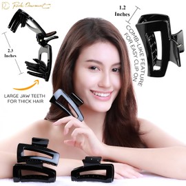RC ROCHE ORNAMENT 6 Pcs Rectangle Hair Claw Clips Glossy No Slip Grip Strong Hold for Thick & Fine Hair, Medium Black