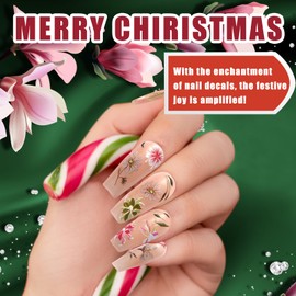 Yakomon 5D Embossed Christmas Flower Nail Stickers Pegatinas Uñas Snowflake Nail Art Decals Blooming Flowers Nail Manicure Supplies New Year DIY Nail Decals for Women