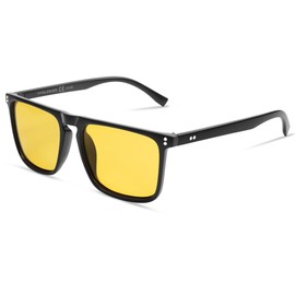 VANLINKER Polarized Square Sunglasses for Men Women Dark Shades with UV Protection for Driving VL9748, Matte Black Frame / Yellow Lens, Medium
