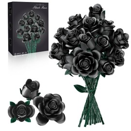 Juego de construcción de ramo de rosas negras, colección botánica de flores artificiales, bloque de construcción para adultos, regalo para Halloween, temática gótica, flores artificiales retro