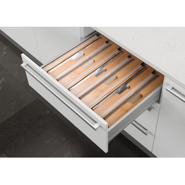 MELDEVO 2 in 1 Wrap Dispenser with Cutter and Labels, Plastic Wrap, Aluminum Foil and Wax Paper Dispenser for Kitchen Drawer, Bamboo Roll Organizer Holder, Compatible with 12" Roll