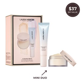 Laura Mercier Flawless Treats Mini Prime + Set Duo, Talc-Free Translucent Loose Setting Powder Ultra-Blur, Hyaluronic Acid Infused, Hydrating Primer, For Normal to Dry + Mature Skin, Holiday Gift Set