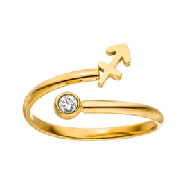 Purelei® Star Sign Ring, Waterproof Women's Ring Made of Durable Stainless Steel, Adjustable Rings from Size 50 to 60, Fashion Jewellery for Your Individual Look, Stainless Steel