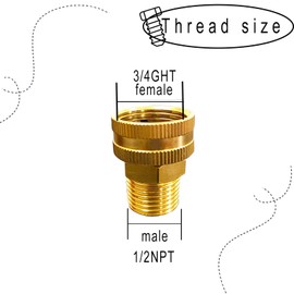 YOUHO Garden Hose Adapter Brass 3/4 GHT Female x 1/2 NPT Male Connector, GHT to NPT Adapter Brass Fitting, Garden Hose to Pipe Fittings Connect, Garden Pipe Joint Extension Repair Fitting