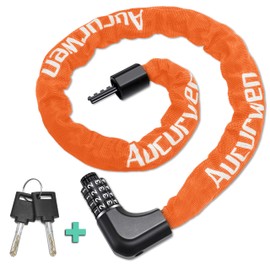 Aucurwen Bike Chain Lock, 3.2FT/4FT Combination & Keys 4-Digit Anti Theft Heavy Duty Bike Lock, Security Resettable Bicycle Lock for Bike, Bicycle, Electric Bike (Orange, 3.2FT Long, 6mm Thick)
