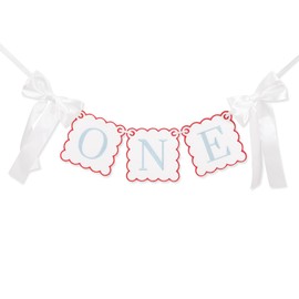 Bow Themed "One" High Chair Banner - 1st Girls Birthday Decoration, Embroidered Highchair Banner, Party Decor Photo Props
