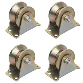 KEILEOHO 4 PCS 2 Inch V Groove Wheel,Electroplated Anti Corrosion 1045 Steel Heavy Duty Caster Wheels Sliding Gate Rollers Pressure Bearing Pully Long-Lasting Convenient V-Shaped Bracket Roller