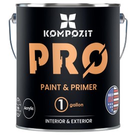 KOMPOZIT PRO Paint & Primer Satin White 1 Gallon 100% Acrylic High Durability and Scratch-Resistant Paint. Made in USA. Low VOC.