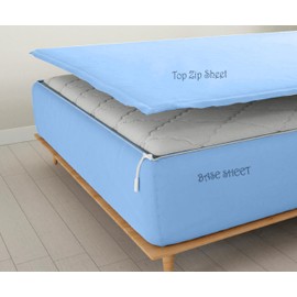 1000TC Easy Zip Fitted Sheet - Includes 1 Fitted Sheet Base & 2 Zip-On Sheets - Easy to Change & Install - Soft Sateen 100% Cotton Fitted Sheets - 17.5” Deep Pockets King Size Sheets - Light Blue