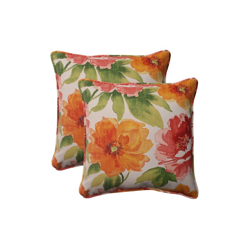 Pillow Perfect Bright Floral Indoor/Outdoor Accent Throw Pillow, Plush Fill,