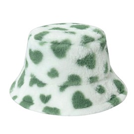 JJDreams Winter Bucket Hat, Soft Plush Floral Design, Winter Warm Fashion Hat, Trendy Accessory for Outdoor Clothing, Green