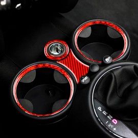 KUNGKIC Real Carbon Fiber Car Center Console Cup Decoration Frame Trim Interior Trim for Mini Cooper Clubman R55 R56 R57 Accessories (Red)