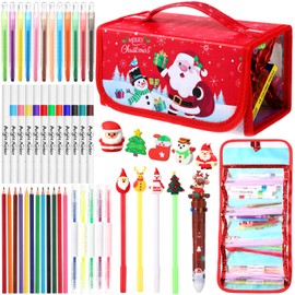 Pasimy 52 Pcs Christmas Washable Markers Set for Kids with Claus Pencil Case, Art Supplies for Kids Ages 4-6-8, Art Coloring Drawing Kit Xmas Birthday Gift for Girl Boy with Crayons, Pencils, Erasers